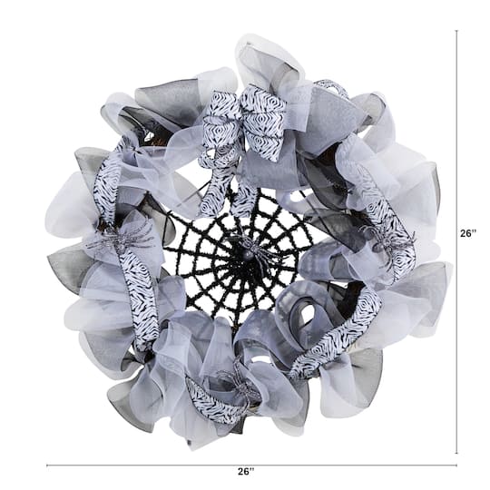 26" Halloween Spider Web Mesh Wreath